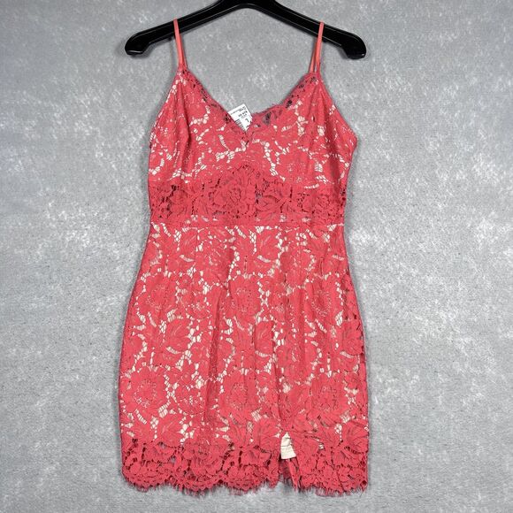 Papaya Dresses & Skirts - PAPAYA Dress Women Size Large Coral Sleeveless Lace Short Bodycon Slit